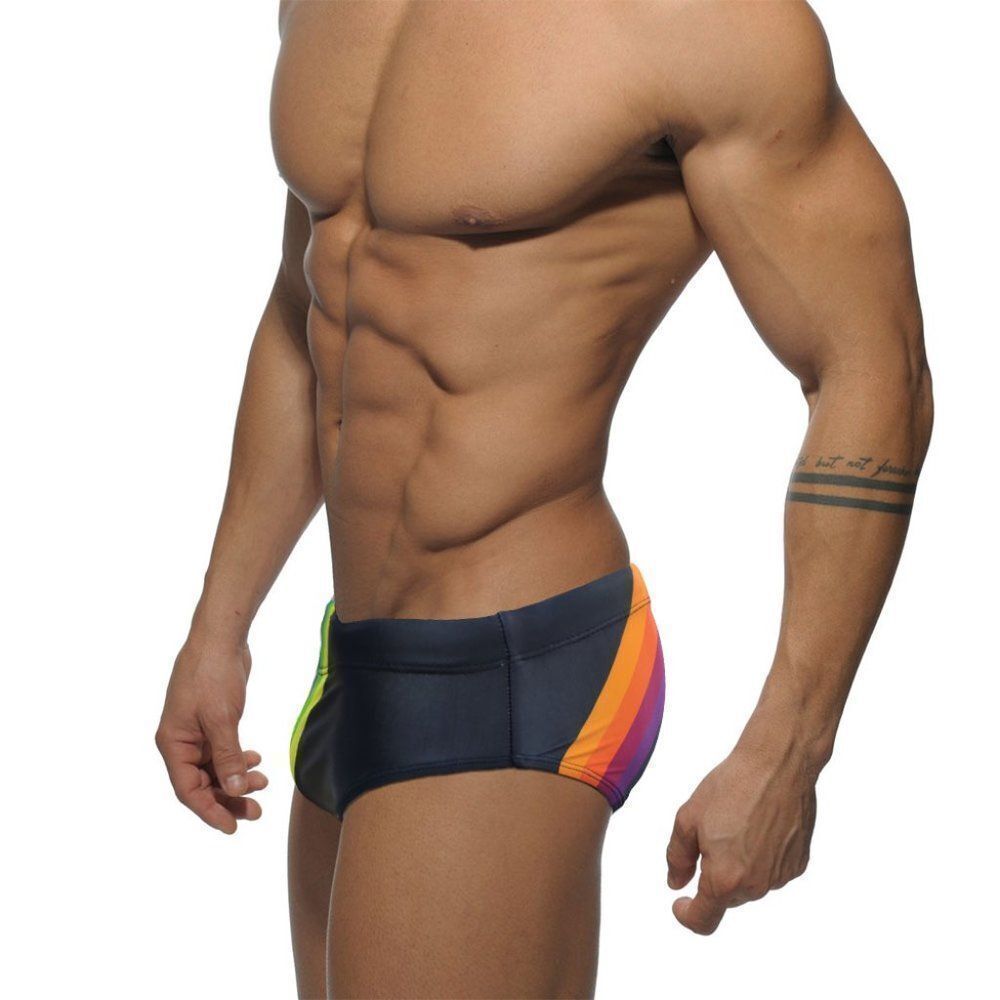 Men's Rainbow Stripes Speedo Swimwear Swim Briefs Beach Love is Love black L - Picture 2 of 5